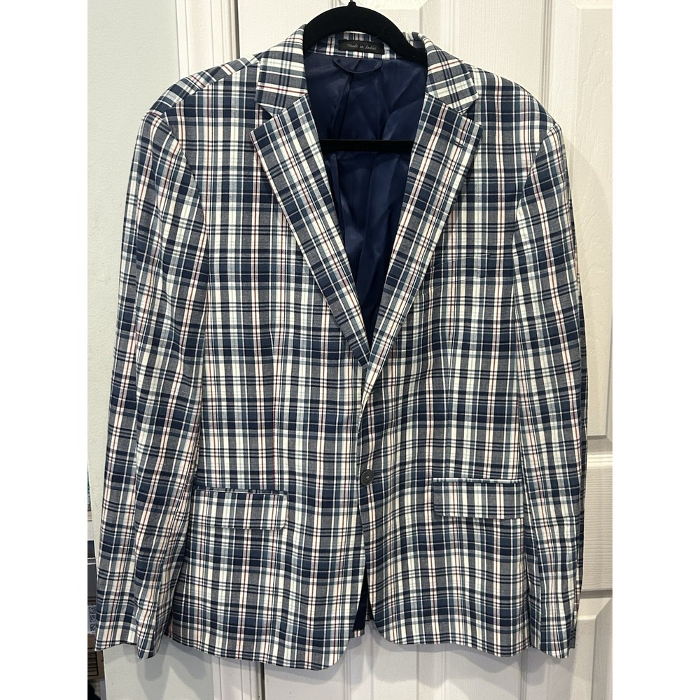 Lauren Ralph Lauren Red White Blue Madras Plaid Classic Sport Coat Blazer 40S